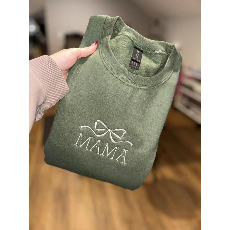 Mama with bow Embroidered Sweatshirt T-Shirts, Hoodie | UrbanDripWear.com