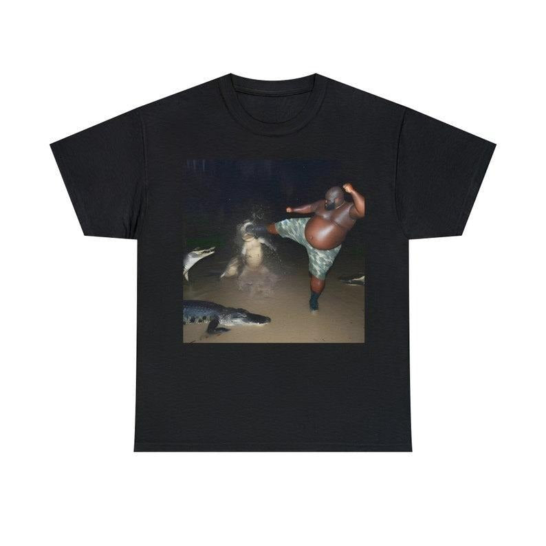 Man Kick Alligator In Swamp Shirt Funny Meme Shirt Menswear Top Hoodie, Sweatshirt | UrbanDripWear.com