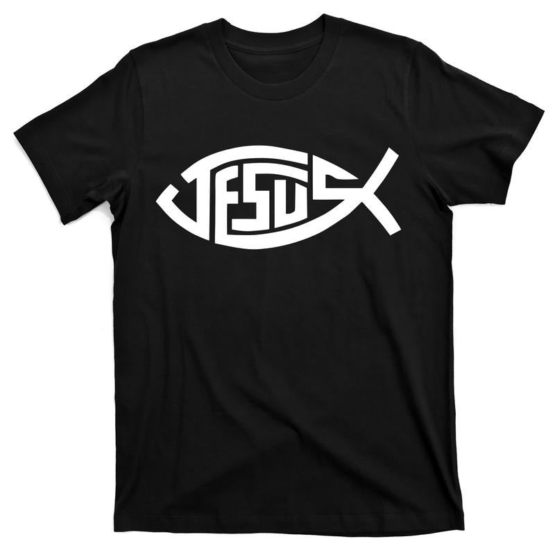 Man's Casual Jesus Fish Logo Tshirt with Round Neck, Short Sleeves Hoodie, Sweatshirt | UrbanDripWear.com