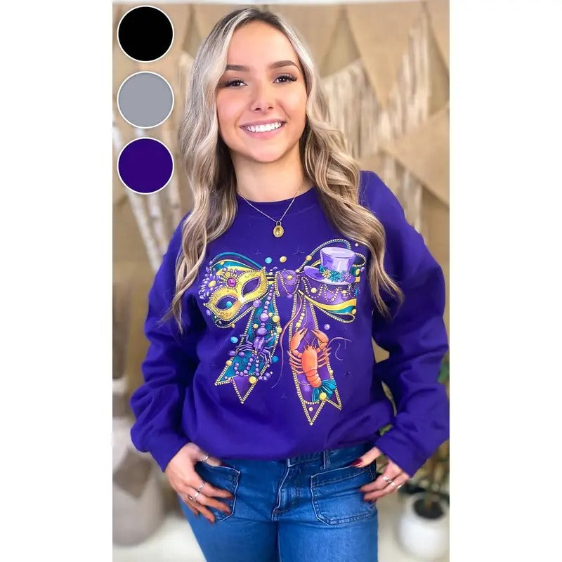 Mardi Gras Bow Graphic Sweatshirt T-Shirts, Hoodie | UrbanDripWear.com
