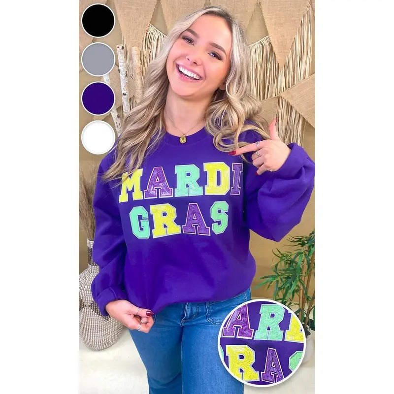 Mardi Gras Sequin Graphic Sweatshirt T-Shirts, Hoodie | UrbanDripWear.com