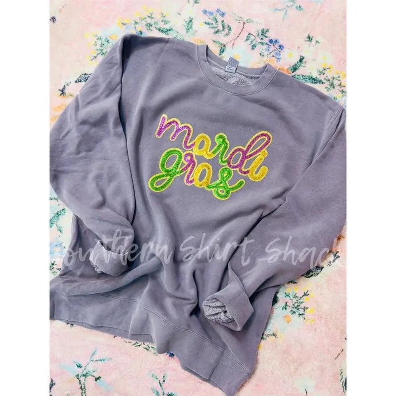 Mardi Gras Sequin Patch Sweatshirt | Mardi Gras Sweatshirt T-Shirts, Hoodie | UrbanDripWear.com