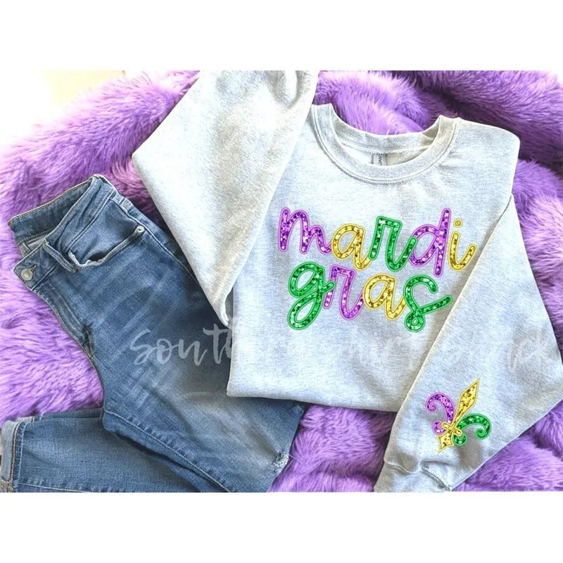 Mardi Gras fake Sequin Sweatshirt | ash gray T-Shirts, Hoodie | UrbanDripWear.com