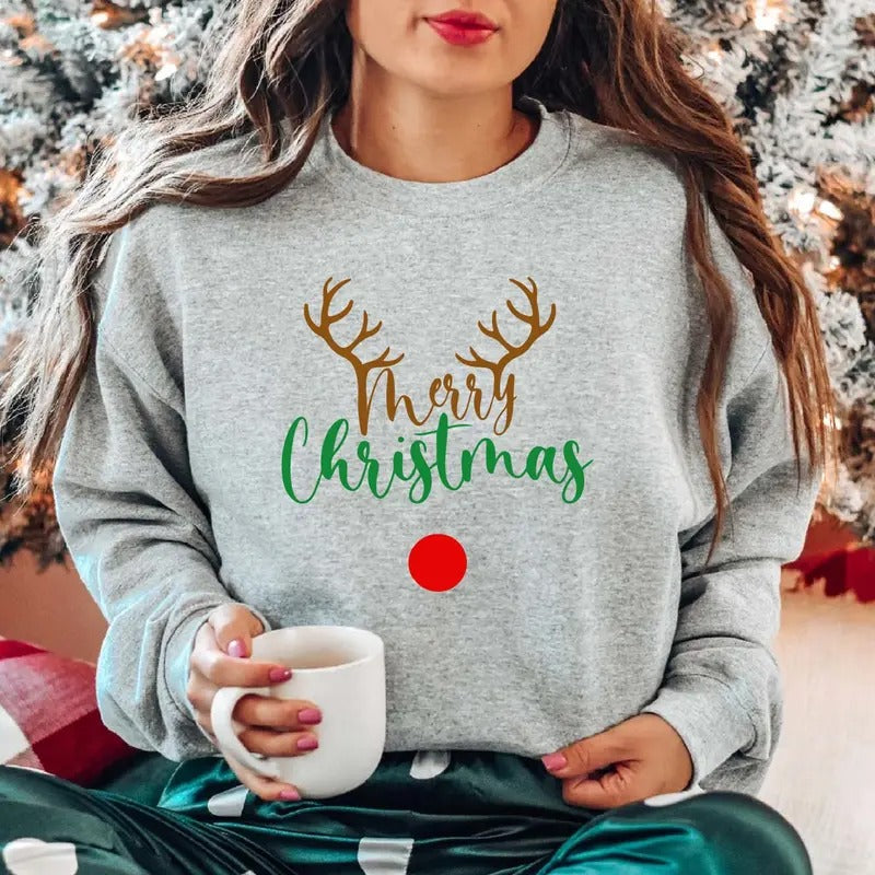 Marry Christmas Sweatshirt, Family Matching Christmas Hoodie, Christmas Deer Lover Sweater, Reindeer Sweatshirt, Winter...