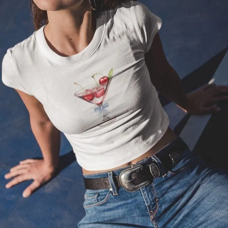 Martini Glass baby tee, Cherry martini shirt, 90s style clothing, y2k baby tee Hoodie, Sweatshirt | UrbanDripWear.com