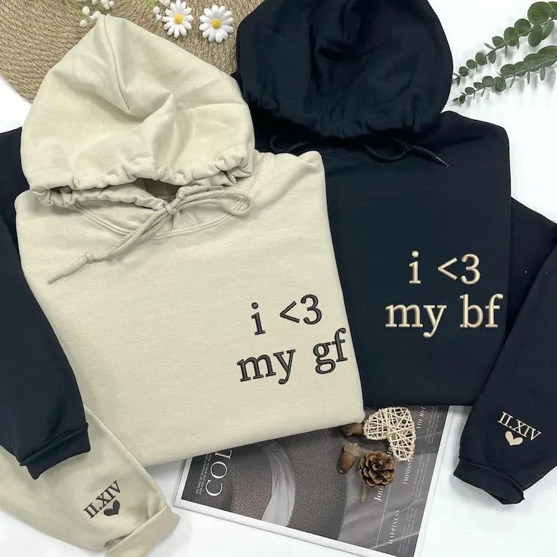 Matching Couples Embroidery I Love My GF and BF Sweatshirts, I Love My Boyfriend I Love My Girlfriend Hoodie or Tee...