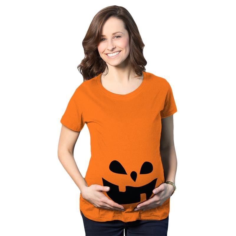 Maternity Teardrop Eyes Pumpkin Face Halloween Pregnancy Announcement T Shirt Funny Graphic Maternity Tee Cute Pregnancy...