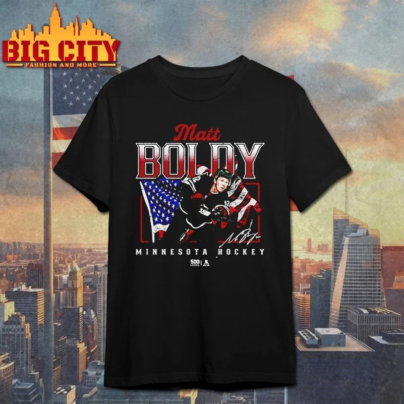 Matt Boldy Minnesota USA Flag signature t-shirt