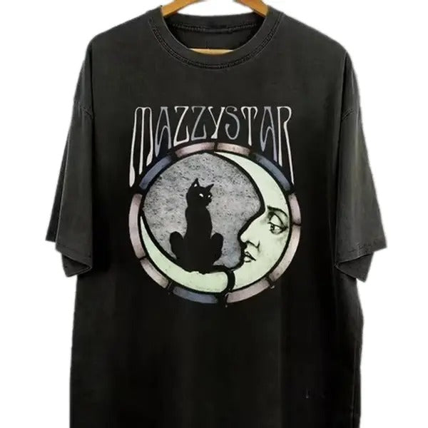 Mazzy Star Moon And Cat Tee, 90s Alt Rock, Mazzy Star Unisex Band Shirt Cotton Top Tee Hoodie, Sweatshirt | UrbanDripWear.com