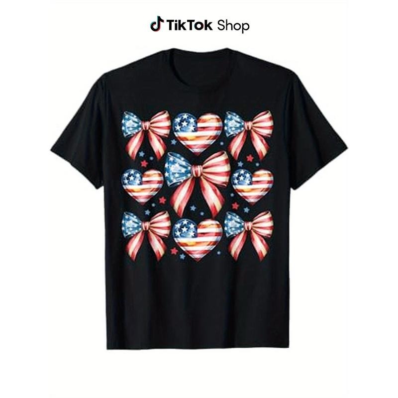 Memorial Day Cute USA Flag Bow  Women  T-Shirt Hoodie, Sweatshirt | UrbanDripWear.com