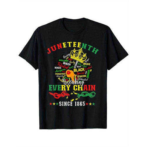 Men & Women Juneteenth African American Freedom 1865 Graphic T-Shirt - Bold "Every Chain Broken" Design with Crowns &...