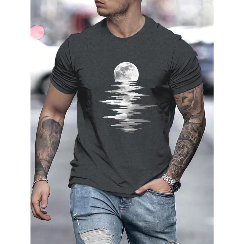 Men Moon Print T-Shirt Beach T-Shirt Made in USA Hoodie, Sweatshirt | UrbanDripWear.com