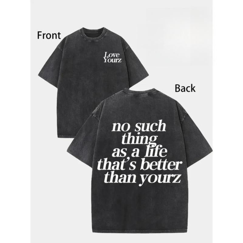 Men'S  Washed Cotton Pure Cotton T-shirt with Front and Back Printed Patterns