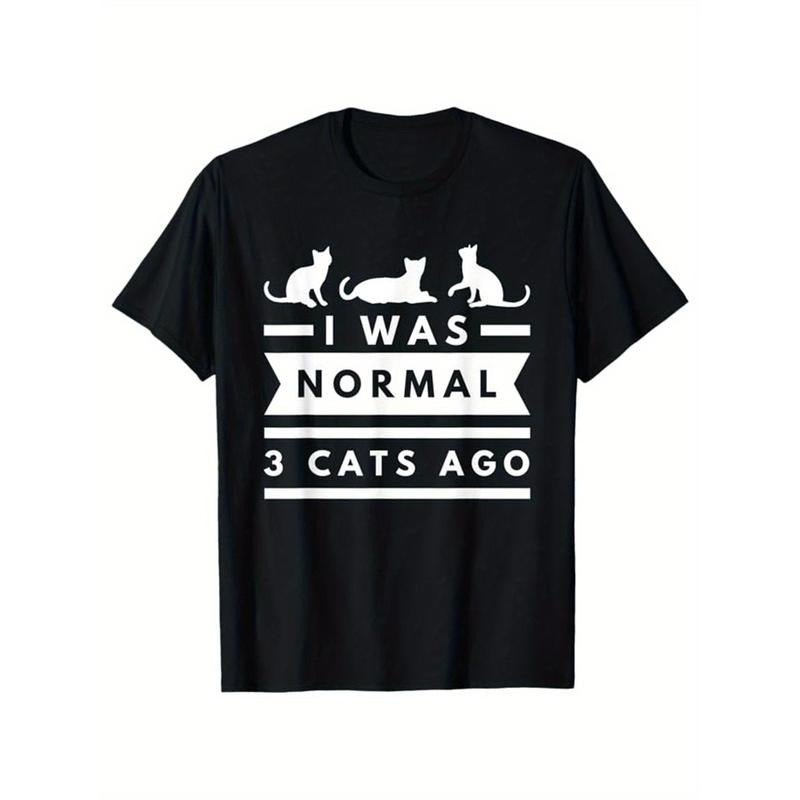 Men'S 100% Cotton Casual T-Shirt with "I Was Normal 3 Cats Ago" Print, Crew Neck, Loose Fit, Medium Stretch Knit Fabric,...