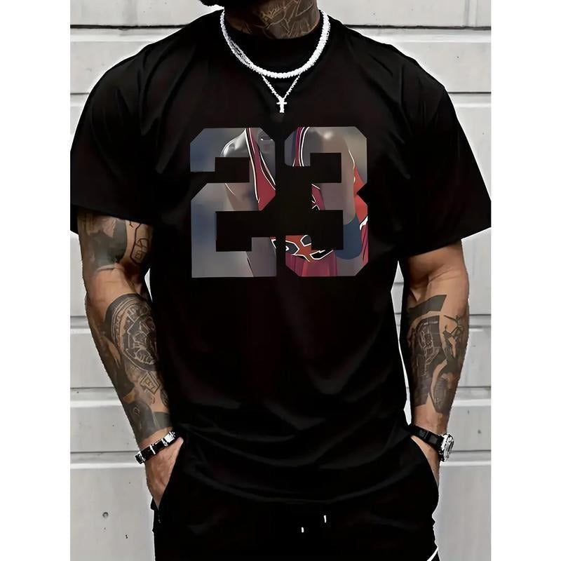 Men'S 23 Graphic Printed T-Shirt, Casual Short-Sleeved Round Neck T-Shirt, 100% Cotton, Round Neck, Casual And...