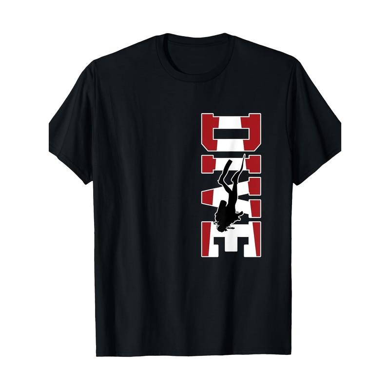 Men'S Basic Cotton T-Shirt with Geometric Scuba Diver Print, Casual Round Neck Short Sleeve Tee, Digital Heat Transfer...