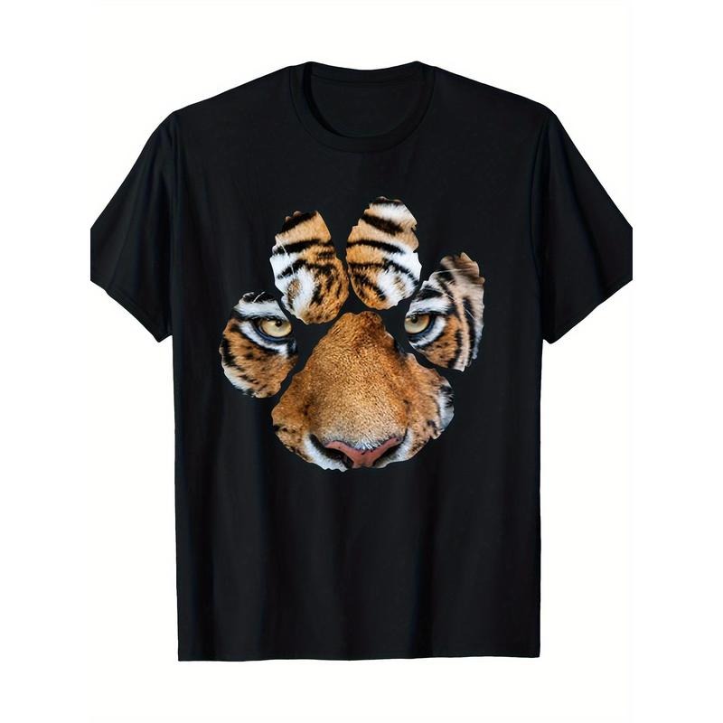 Men'S Casual Cotton T-Shirt with Tiger Paw Print, Crew Neck, Regular Fit for All Seasons made in usa Hoodie, Sweatshirt