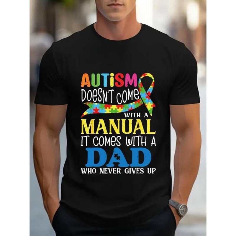 Men'S Cotton Autism Awareness T-Shirt - Casual Crew Neck Knit Fabric with Slight Stretch, Regular Fit All-Season Top with...