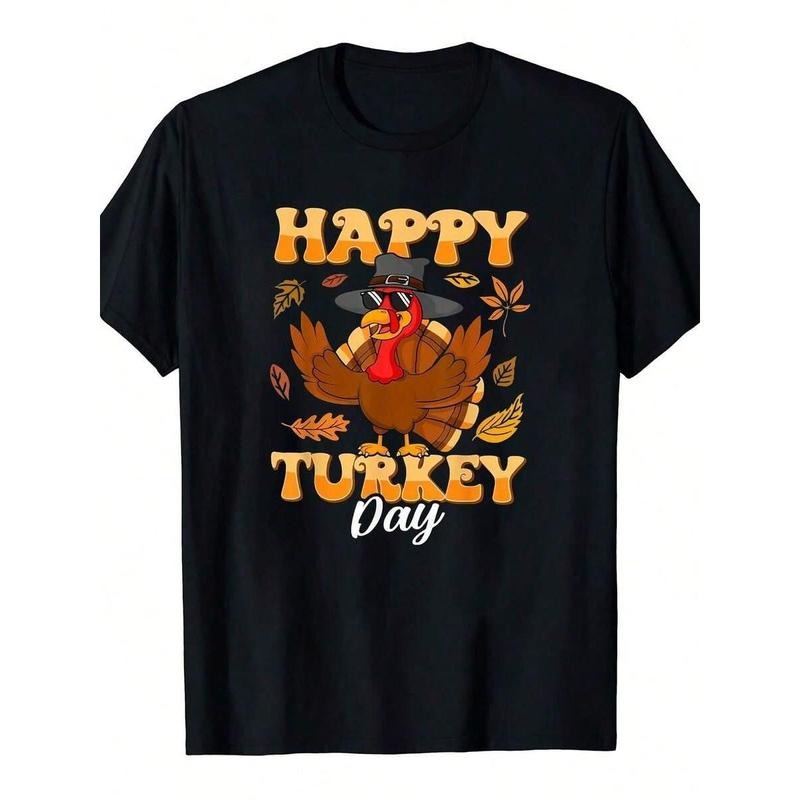 Men'S Funny Thanksgiving Turkey Graphic Hooded Shirt - Happy Turkey Day Print With Turkey & Autumn Leaves Design, Short...