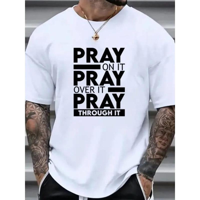 Men'S Plus Size Casual Crew Neck T-Shirt - Random Print, 100% Cotton, 180 G, Slight Stretch - Summer Streetwear |   Super...