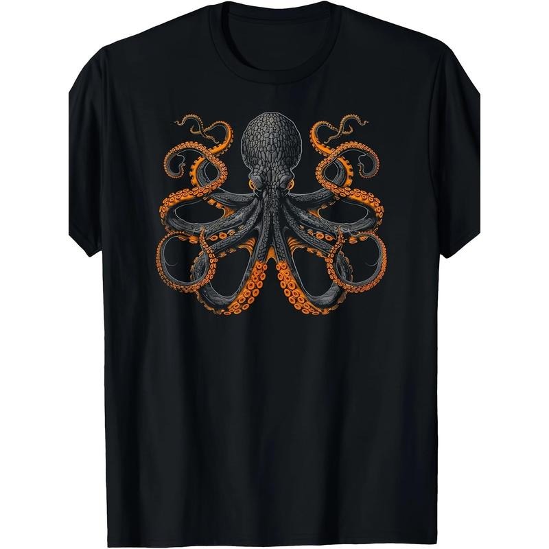 Men'S Retro-Inspired 180g Octopus Graphic T-Shirt - Unique Design Tee Made in USA Hoodie, Sweatshirt | UrbanDripWear.com