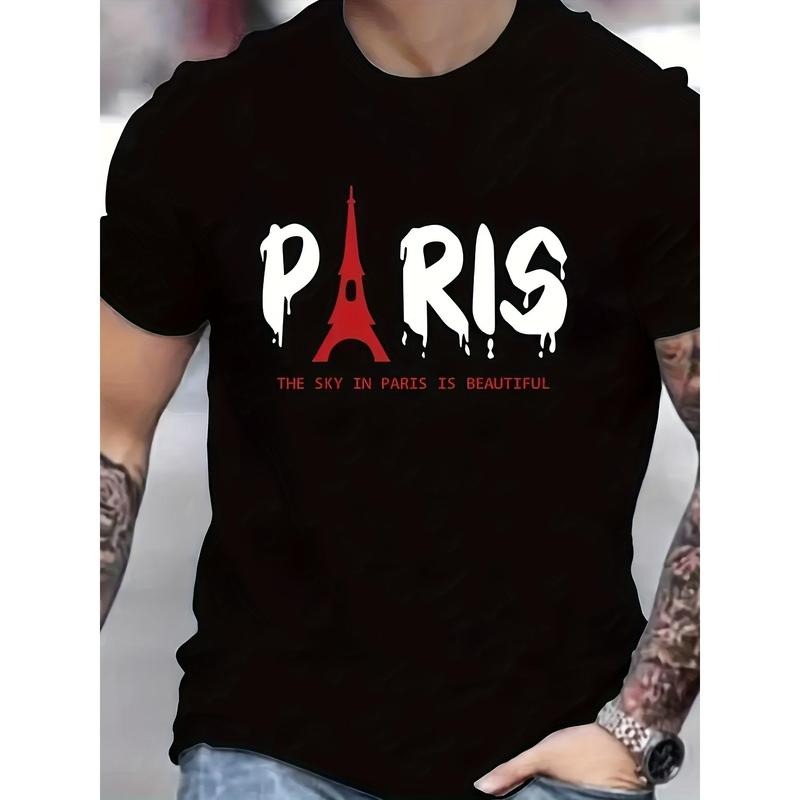 Men'S Tower T-Shirts Clothes Fashion Street Paris Letter Short Sleeve T Shirts For Men Casual 3d Print Summer Tops Made...