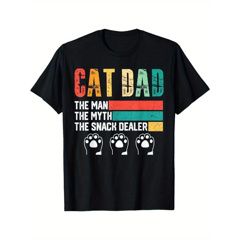 Men'S Vintage Cat Black Style for Father T-shirt-Man, Myth, Snack Dealer Pattern T-shirt, Perfect Gift for Father'S Day...
