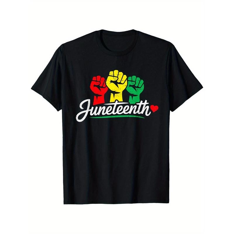 Men Women Juneteenth 1865 Freedom Day T-Shirt - Vibrant African American Unity Fists & Heart Design, 100% Cotton 180g,...