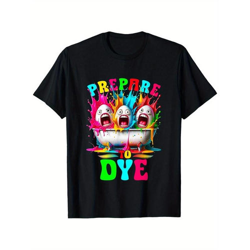 Men's  "Prepare to Dye" Easter Egg Hunting T-Shirt, Single-Sided Printed Round Neck Short Sleeve, Vibrant Cartoon Egg...