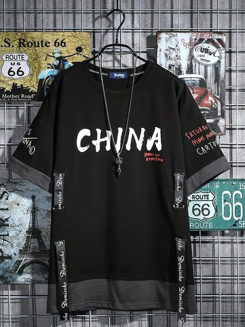 Men's "China" Letter Print Short Sleeve Tee, Loose Casual Fashion Round Neck T-shirt for Summer, Men's Top for Daily Wear...