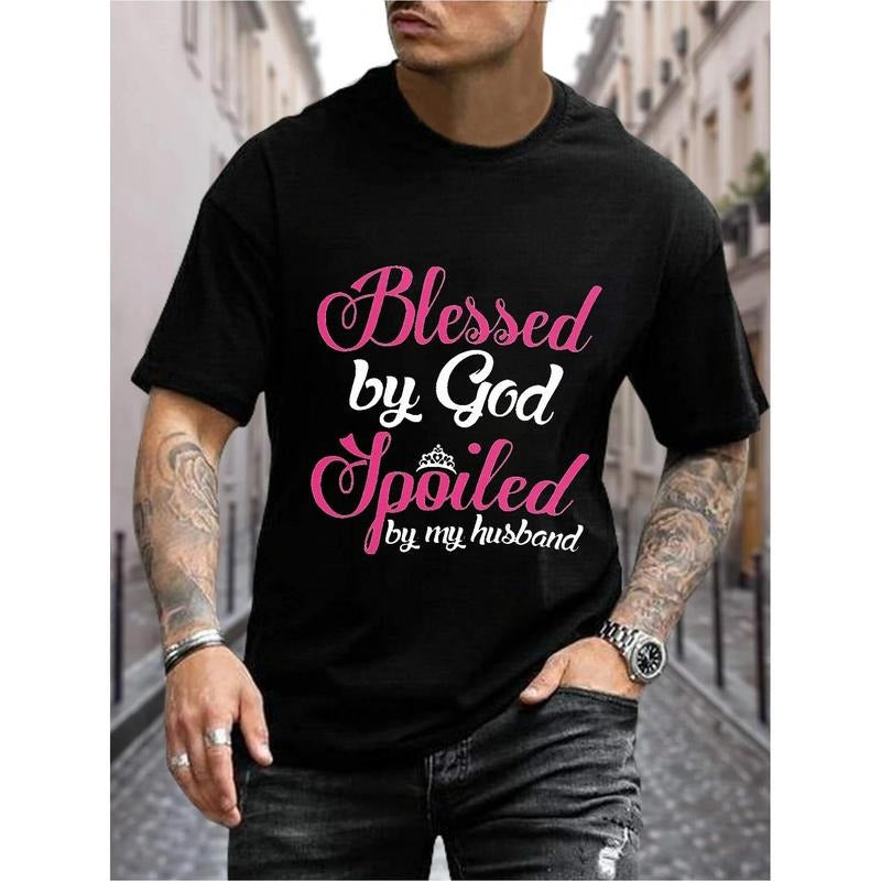 Men's "God Bless, My Husband is Spoiled" Summer Print T-Shirt, Men's Wear Made in USA Hoodie, Sweatshirt | UrbanDripWear.com