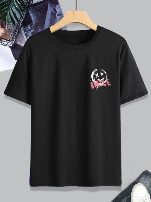 Men's "Smile" Graphic Print Round Neck Tee Summer Clothes, Regular Fit Short Sleeve Crew Neck T-Shirt, Casual Summer Top...