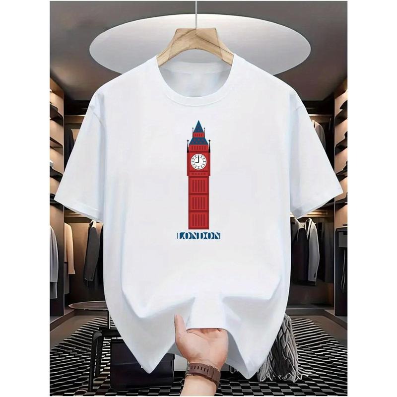 Men's 100% Cotton Casual T-Shirt with Iconic Clock Tower Print