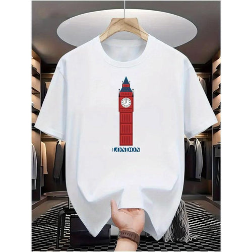 Men's 100% Cotton Casual T-Shirt with Iconic Clock Tower Print