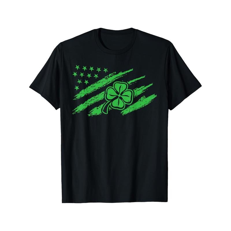 Men's 100% Cotton T-Shirt, Casual Crew Neck, Short Sleeve, Regular Fit, with Geometric Irish St. Patrick's Day Pattern,...