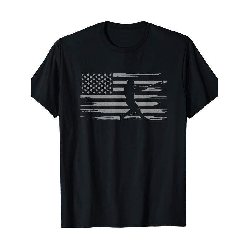 Men's American Flag Baseball Graphic T-Shirt - Casual Round Neck Tee, Machine Washable, All-Season Comfort Fit, Black,...