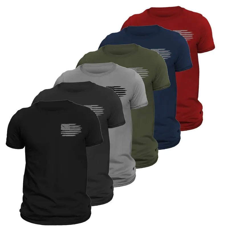 Men's American Flag Front Heart Side T-Shirt 6 Pack Classic Crewneck Tee Casual Cotton Hoodie, Sweatshirt | UrbanDripWear.com