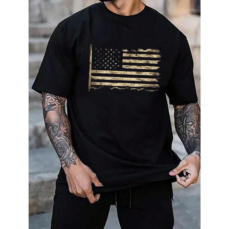 Men's American Flag Print Crew Neck Short Sleeve Casual T-Shirt, Summer Made in USA Hoodie, Sweatshirt | UrbanDripWear.com