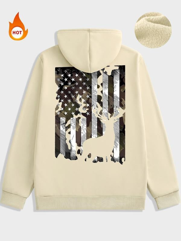 Men's American Flag Print Pocket Hoodie, Regular Fit Casual Street Long Sleeve Hooded Sweatshirt, Men's Fall & Winter...