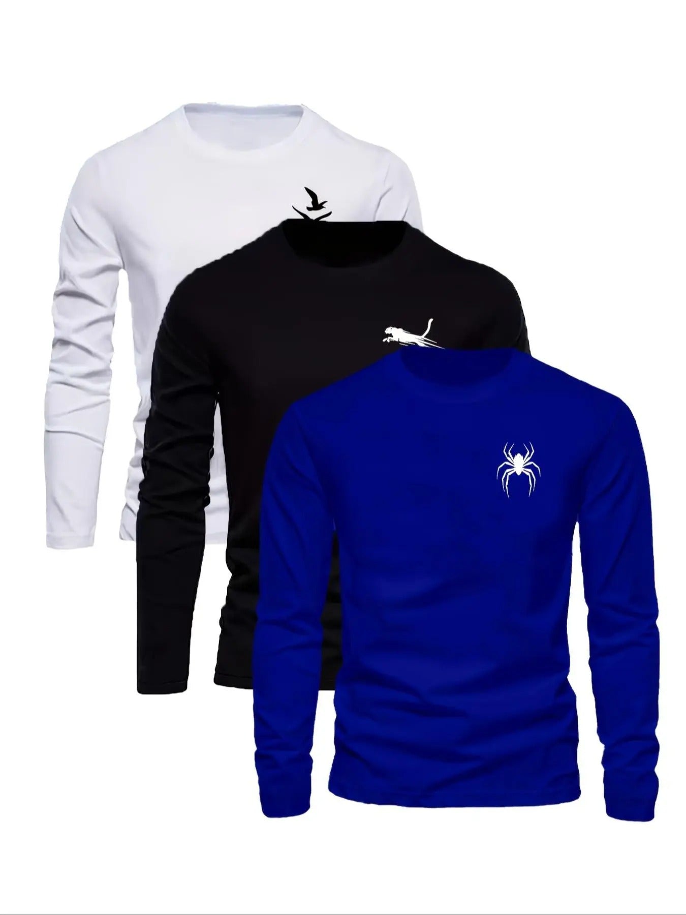 Men's Animal Print Round Neck Long Sleeve Tee, Regular Fit Casual Comfy Breathable T-shirt for Fall & Winter, Men's Top...