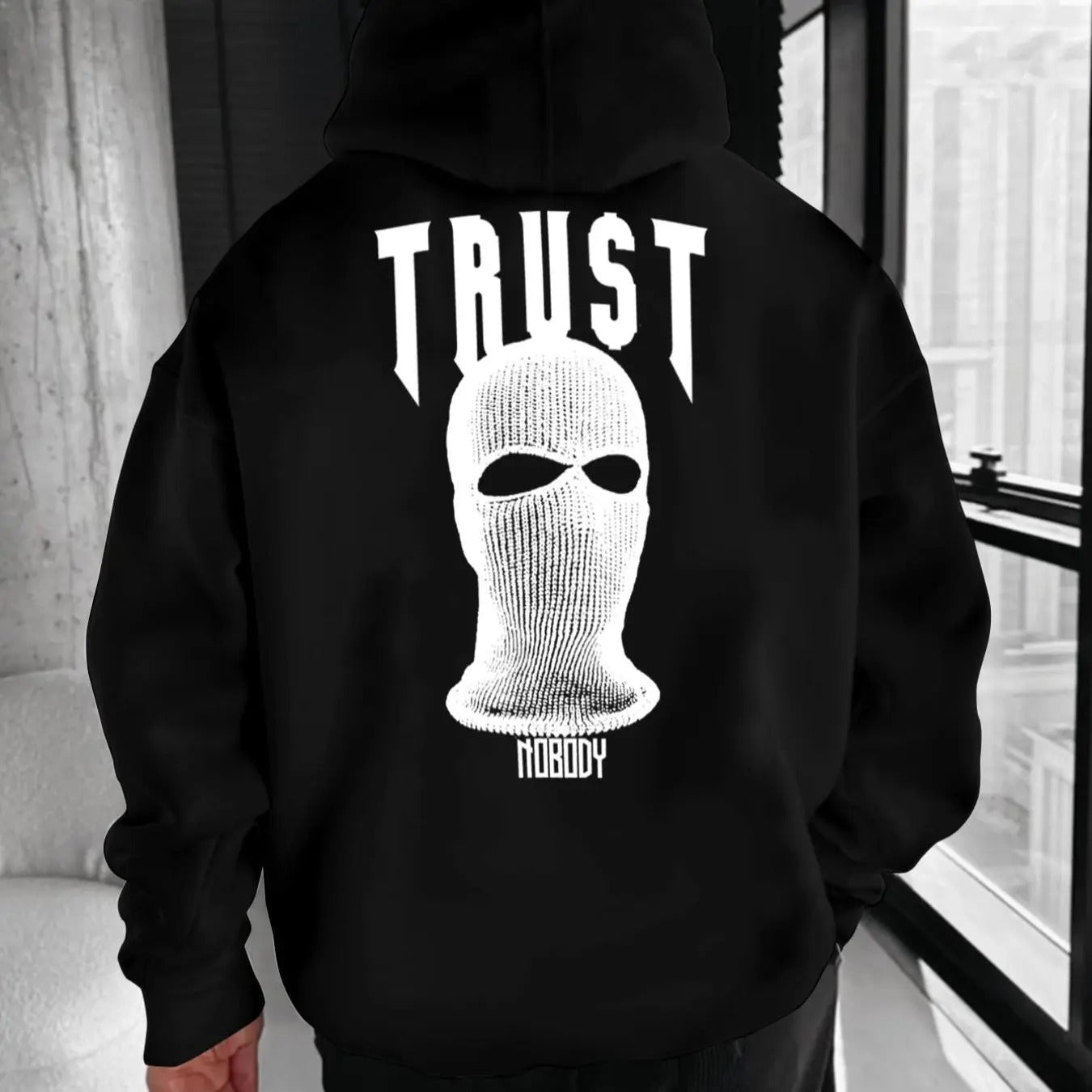 Men's Balaclava & Letter Print Hoodie, Casual Regular Fit Long Sleeve Hooded Sweatshirt for Fall & Winter, Men's Top for...