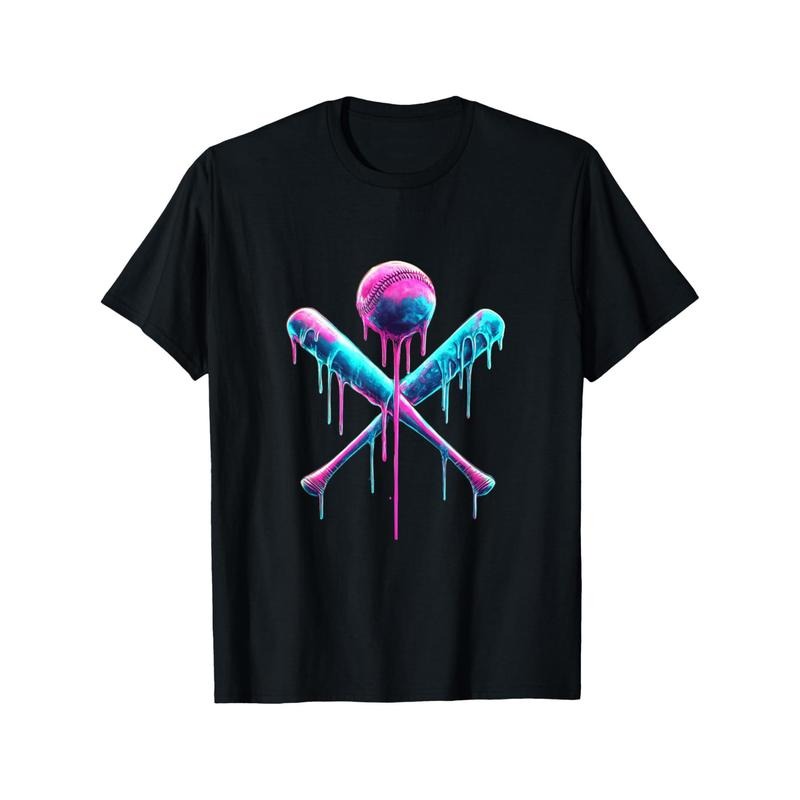 Men's Baseball & Bat Print Cotton T-Shirt - Casual Round Neck, Short Sleeve, All-Season Comfort Fit made in usa Hoodie,...