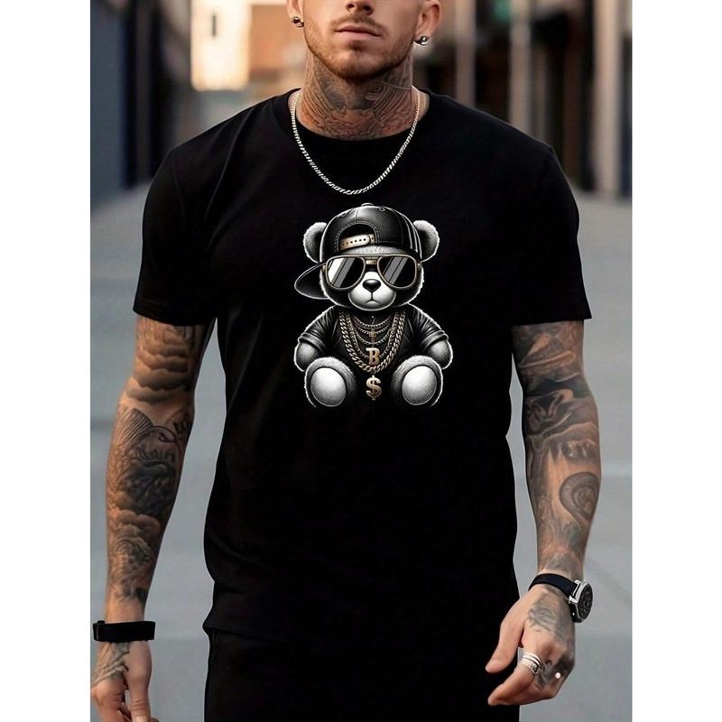Men's Bear Print Crew Neck T-Shirt Made in USA Hoodie, Sweatshirt | UrbanDripWear.com