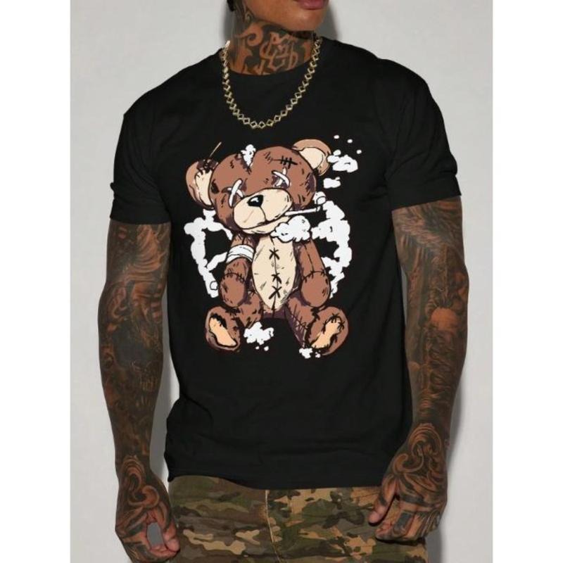 Men's Bear Print Round Neck Short Sleeve T-Shirt Made In USA Hoodie, Sweatshirt | UrbanDripWear.com