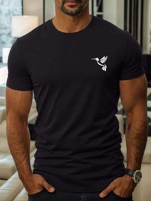 Men's Bird Print Round Neck Tee, Regular Fit Casual Short Sleeve Crew Neck T-Shirt for Daily Wear, Men's Top for All...