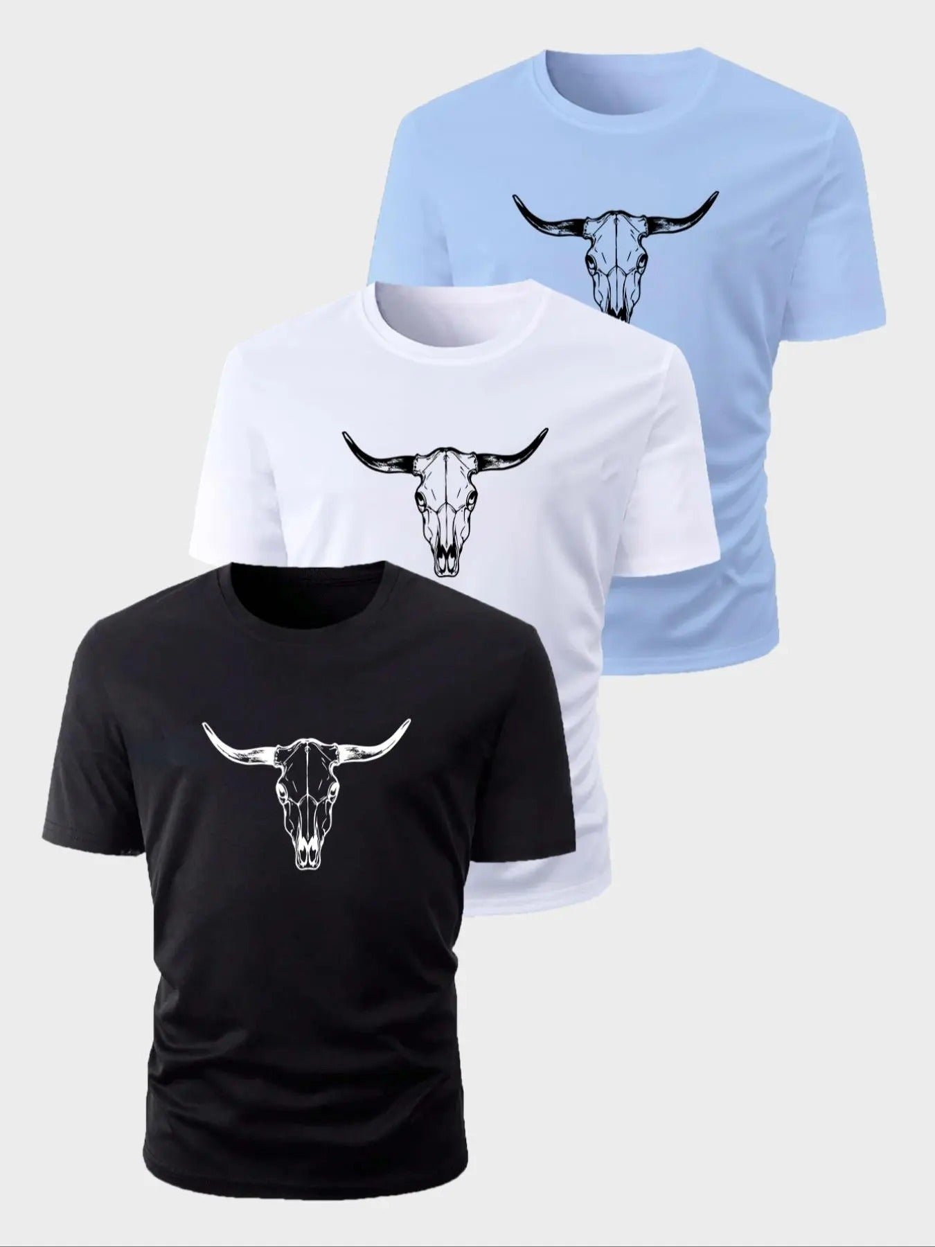Men's Bull Head Print Round Neck Tee, Regular Fit Casual Short Sleeve Crew Neck T-shirt for Summer, Fashion Men's Top for...