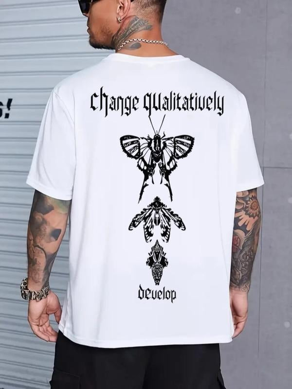 Men's Butterfly Graphic Print Round Neck Tee, Summer Clothes, Regular Fit Casual Fashion Short Sleeve T-shirt for Summer,...