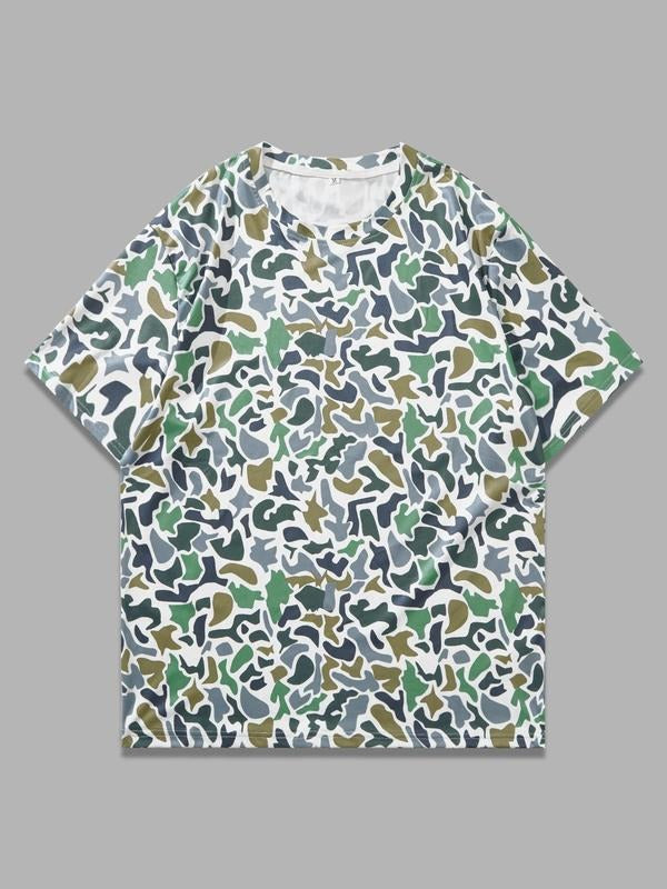 Men's Camo Print Short Sleeve Tee, Regular Fit Casual Comfy Round Neck T-Shirt for Summer, Fashion Men's Top for Daily...