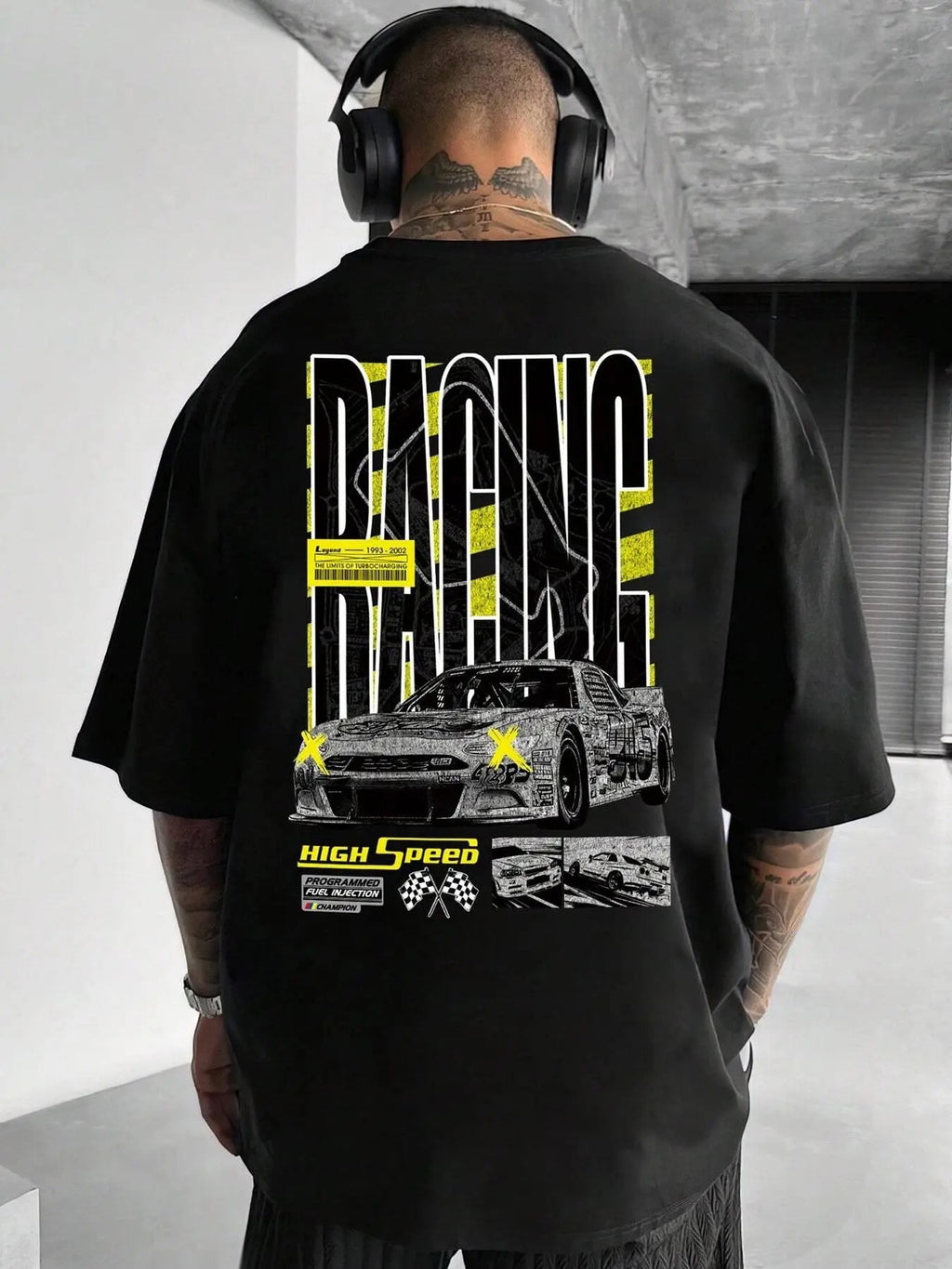 Men's Car & Letter Print Drop Shoulder Graphic Tee, Regular Fit Casual Short Sleeve Round Neck T-Shirt for Summer, Men's...
