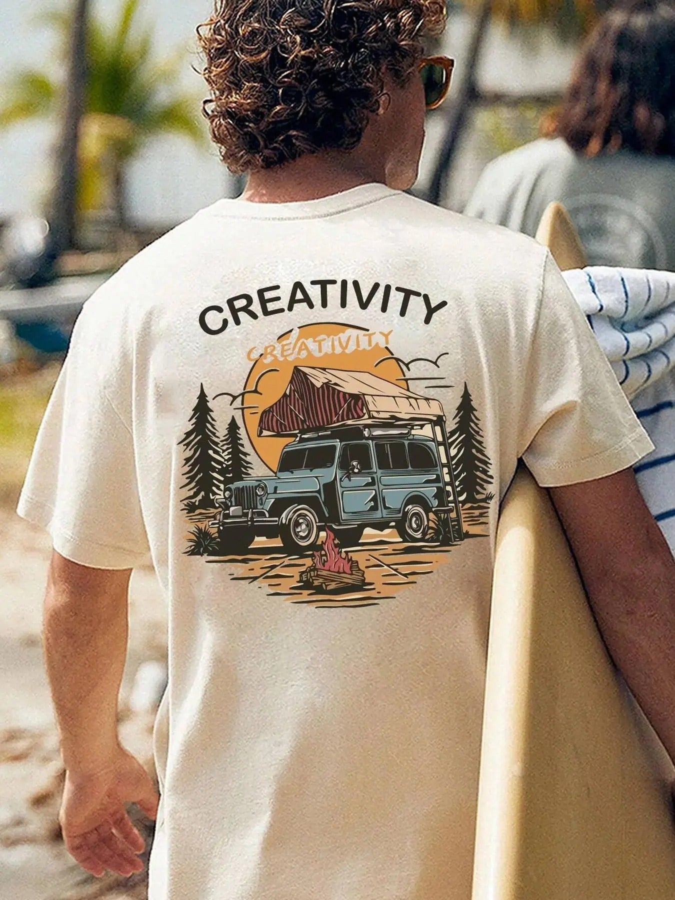 Men's Car & Letter Print Round Neck Graphic Tee, Regular Fit Casual Short Sleeve T-Shirt for Summer, Men's Top for Daily...
